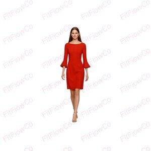 White House Black Market Classic Red Sheath Dress Bell Sleeves Size 0